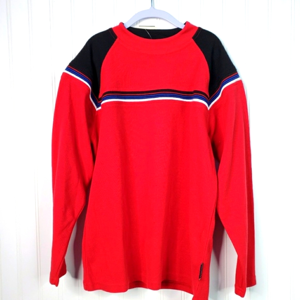 Carters Red Long Sleeve Stripe Henley Shirt Medium